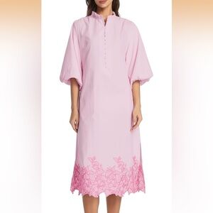 Pink Embroidered Midi Dress